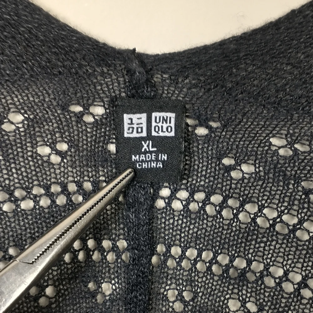 Uniqlo Womens Cardigan Sweater Black XL Linen Blend Open Front Knit Eyelet Long - Picture 6 of 8